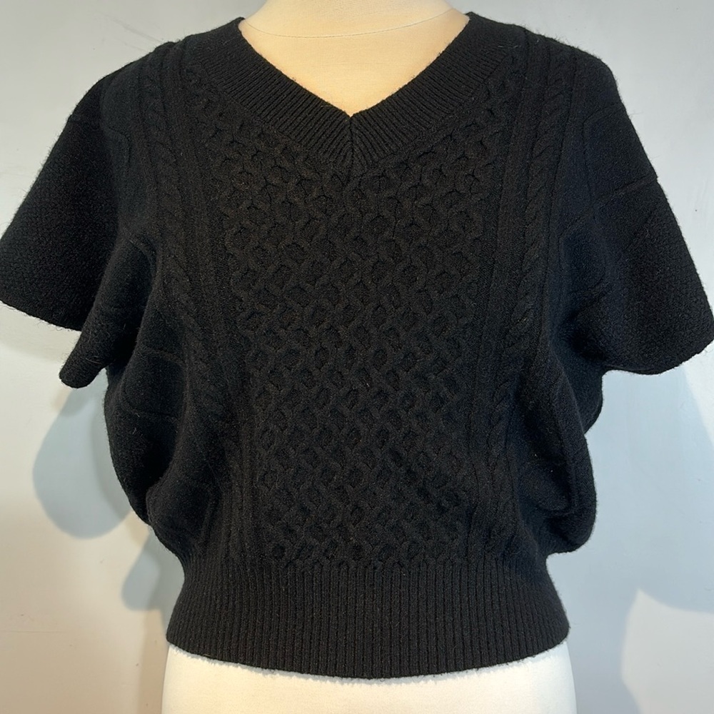 Vivian Shyu black short flutter sleeve cable knit sweater size S/M